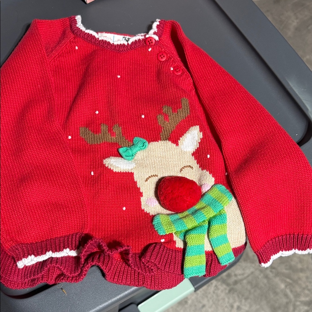 Festive Red Reindeer Kids Sweater